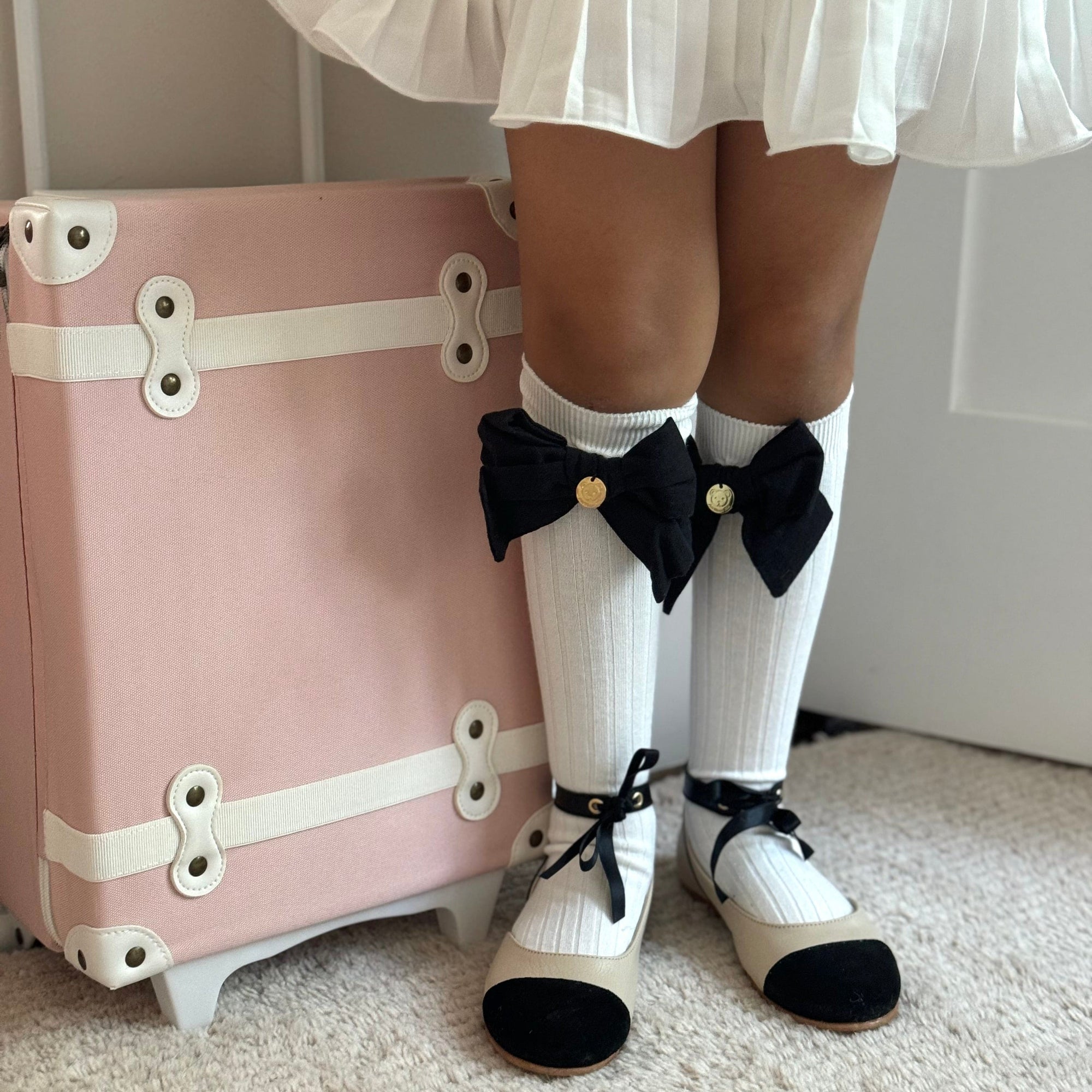 Girl | Emma Linen Bow Socks Bow | White x Black