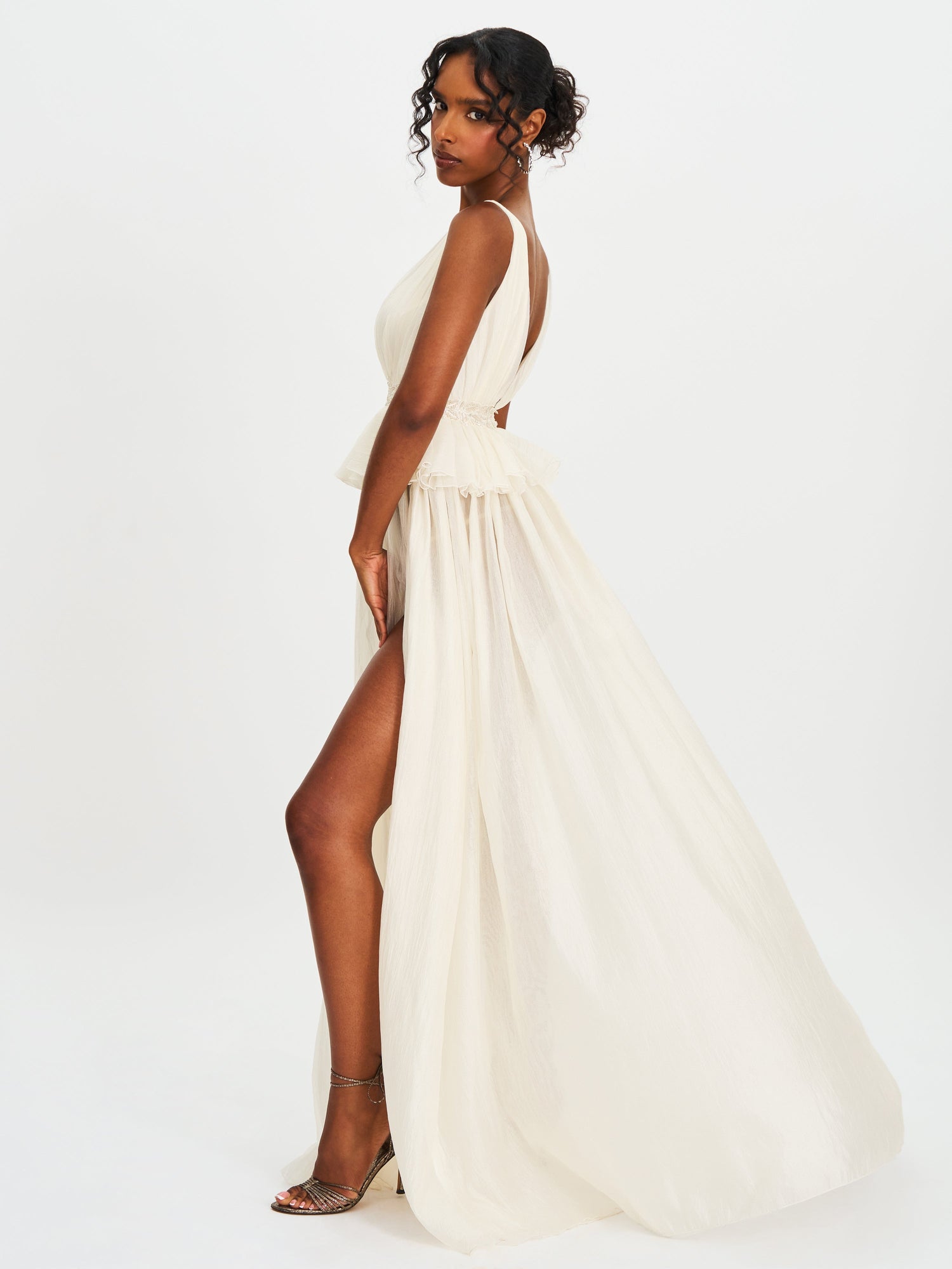 Calleigh Flare Beaded Belt Maxi Gown | Off White