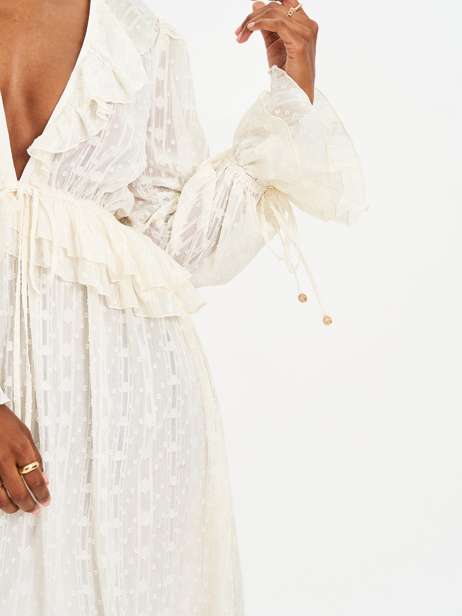 Safiya Jacquard Chiffon Long Sleeve Maxi Dress | White