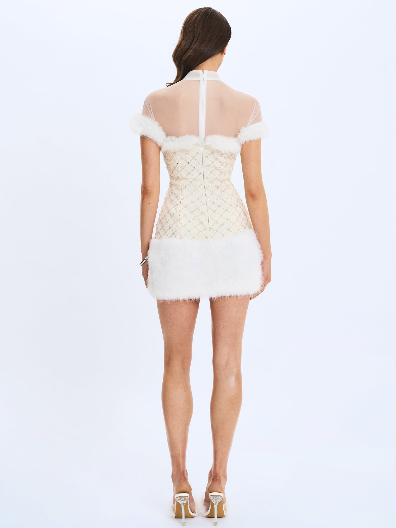 Taylor Fur Trimmed Beaded Boucle Mini Dress | Ivory