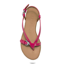 Iride Sandal Flat | Magenta Faux Crinkle Patent