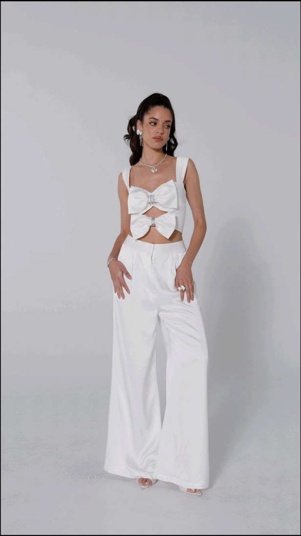 Alexandra Satin Pants | White