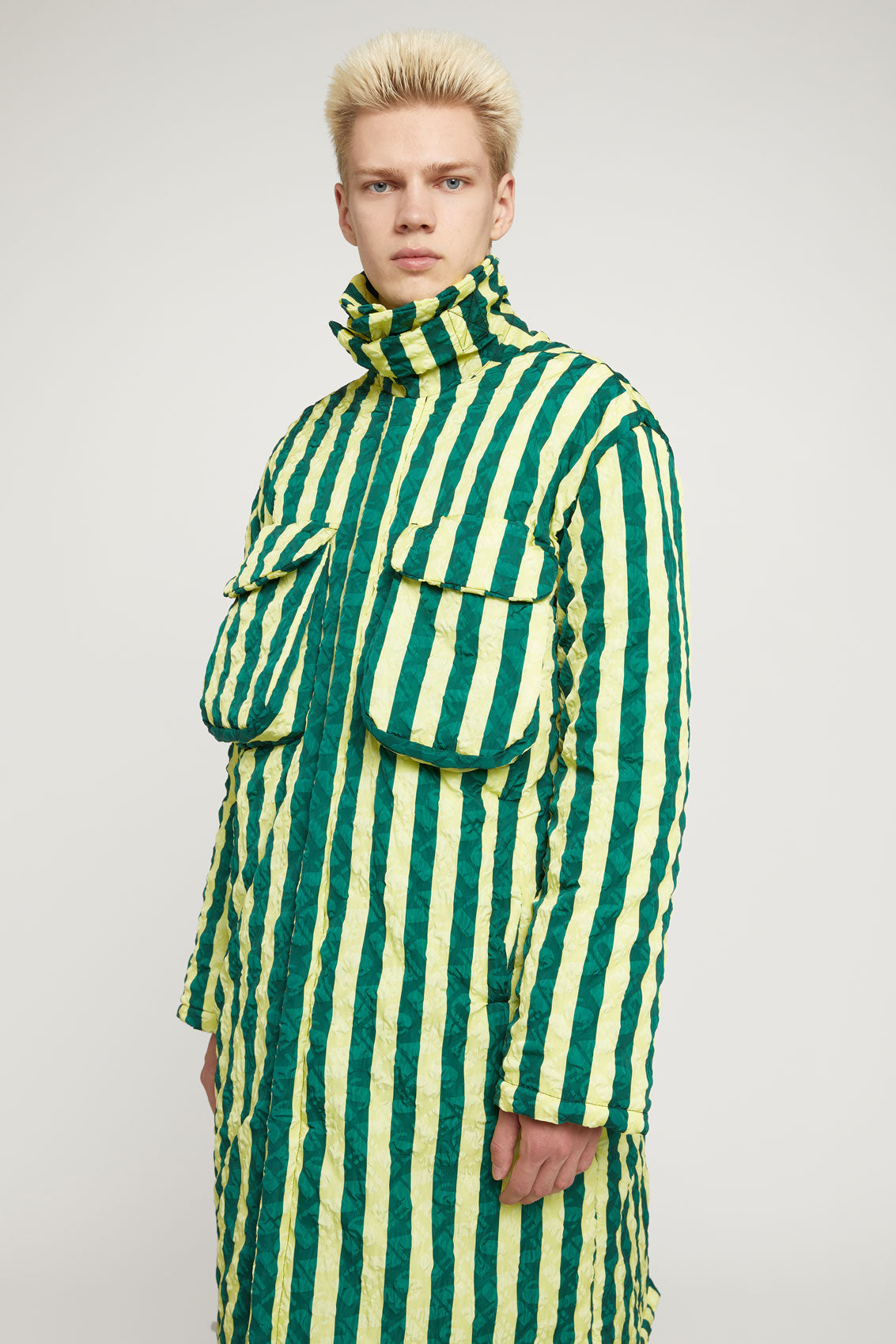 Trench Coat | Unisex | Green x Yellow Striped