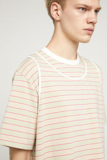 Double T-Shirt | Unisex | Light Green x Pink Striped