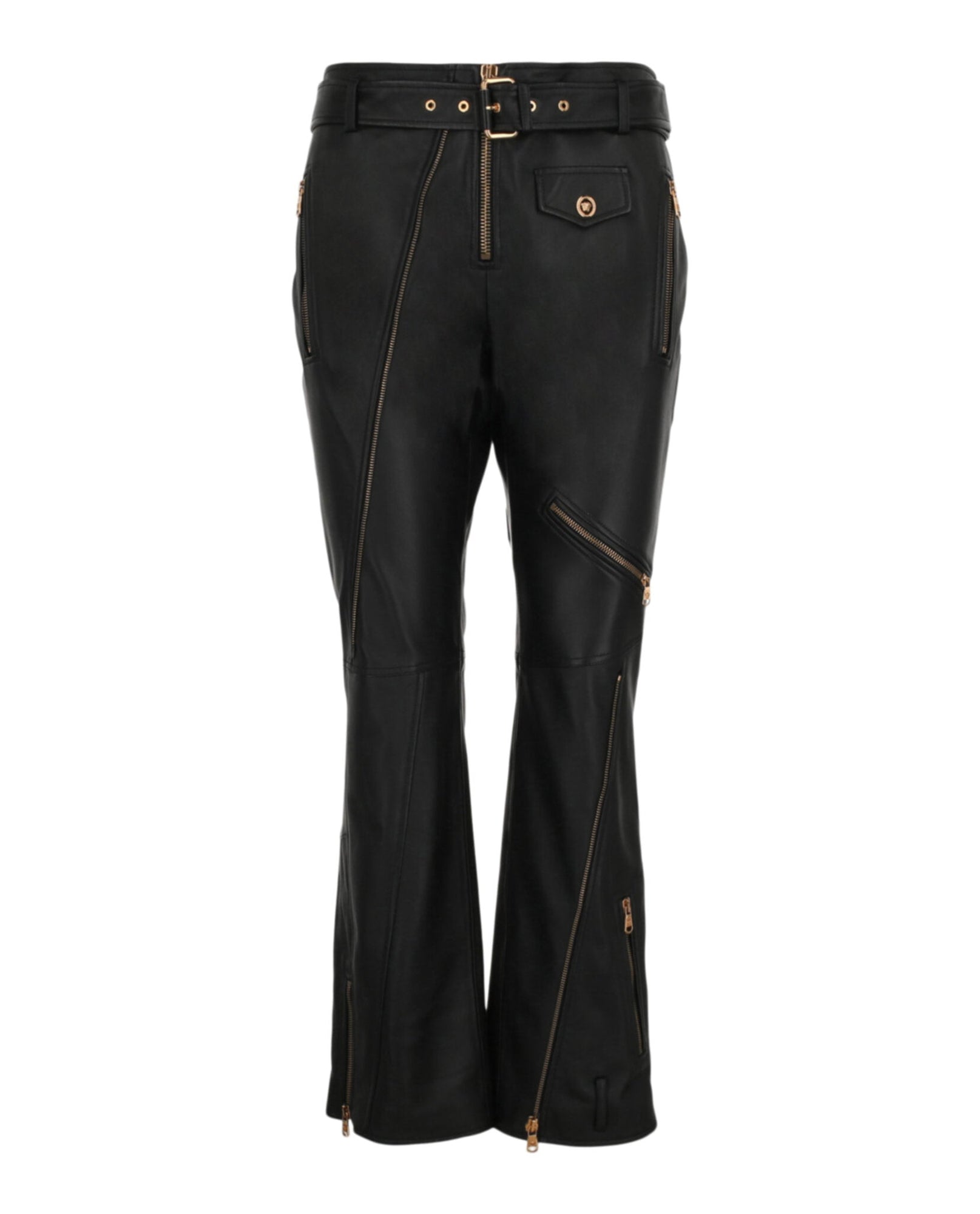 Versace | Zipper Detailed Leather Pants