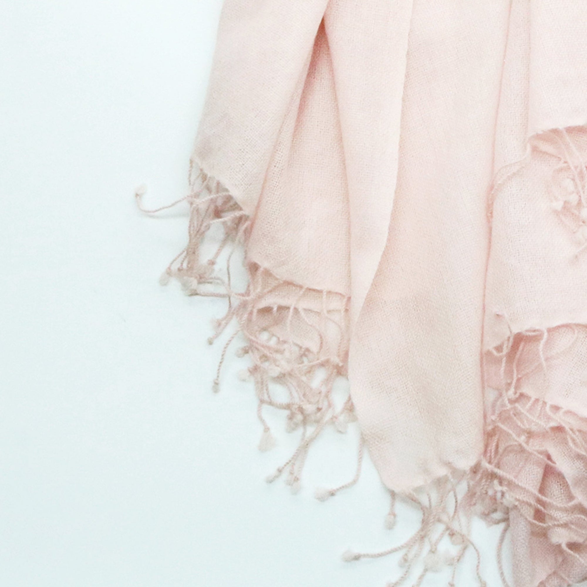 Cashmere Pashmina Scarf With Knotted Fringes | Heavenly Pink