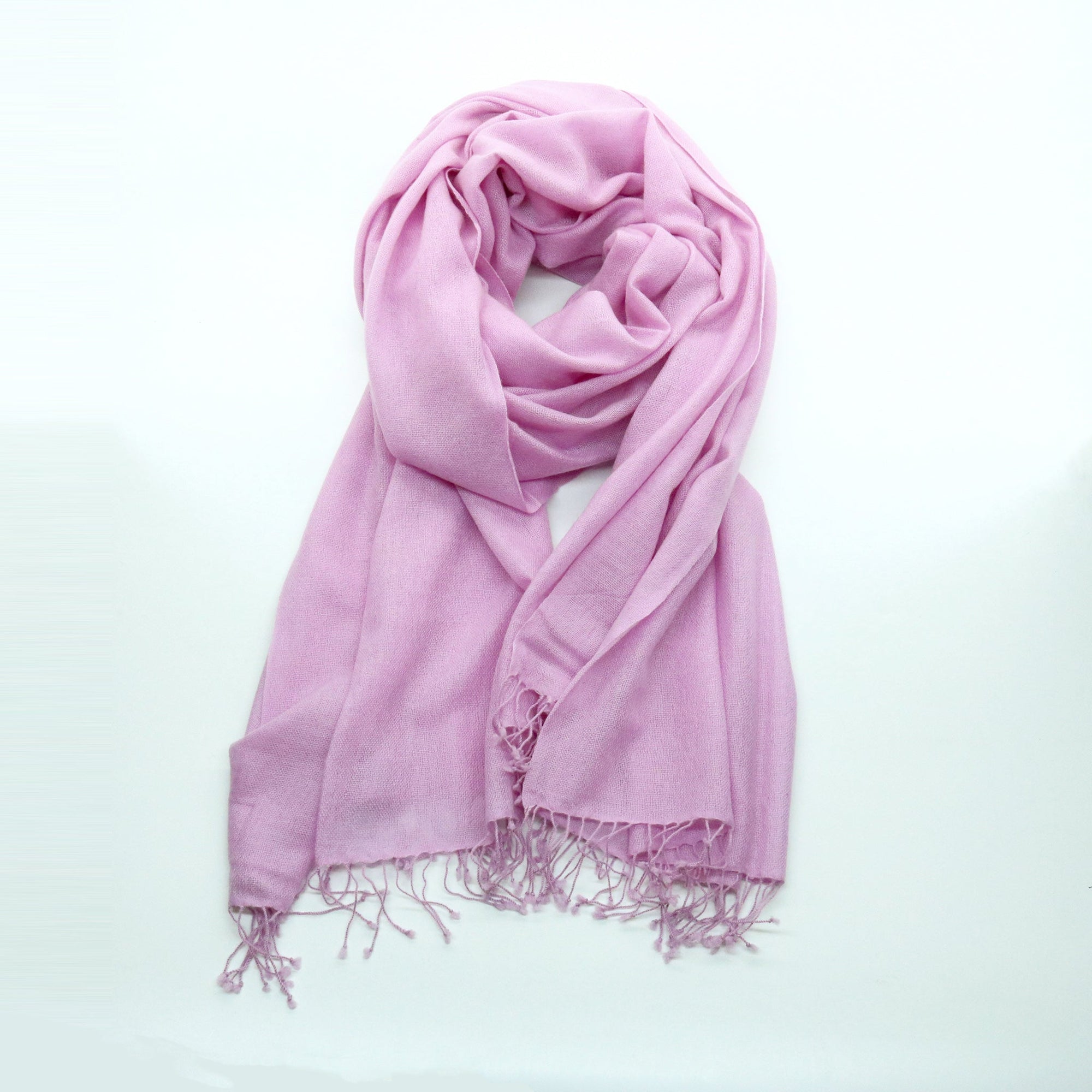 Cashmere Pashmina Scarf With Knotted Fringes | Pink Lavender