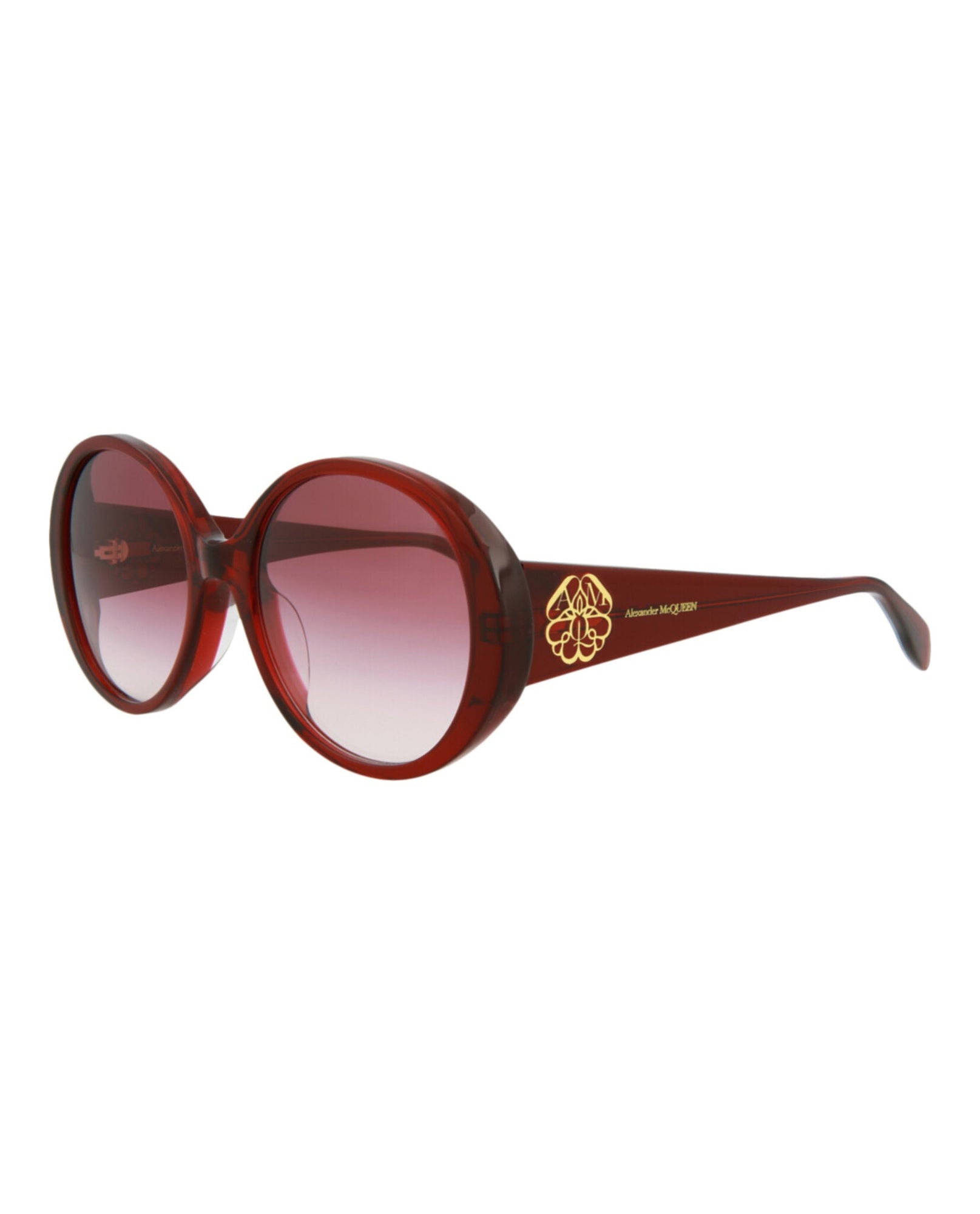 Alexander McQueen | Women | Round Acetate Sunglasses | Burgundy