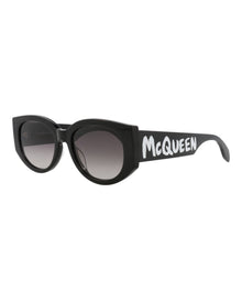 Alexander McQueen | Women | Round Acetate Sunglasses | Black