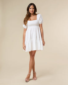 Puff Sleeve Smocked Poplin Dress | White