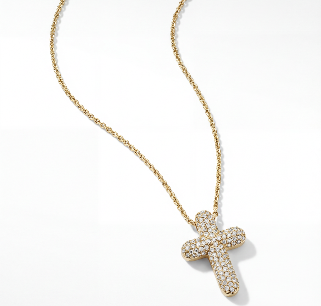 The Pave Bubble Cross Necklace | 18Kt Gold Plated Brass
