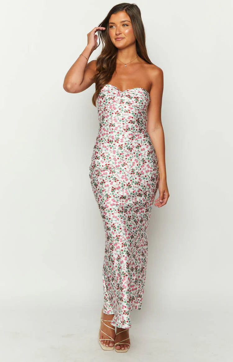 Abbie Floral Maxi Formal Dress | White