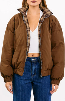 All I Wanted Puffer Jacket | Brown Plaid