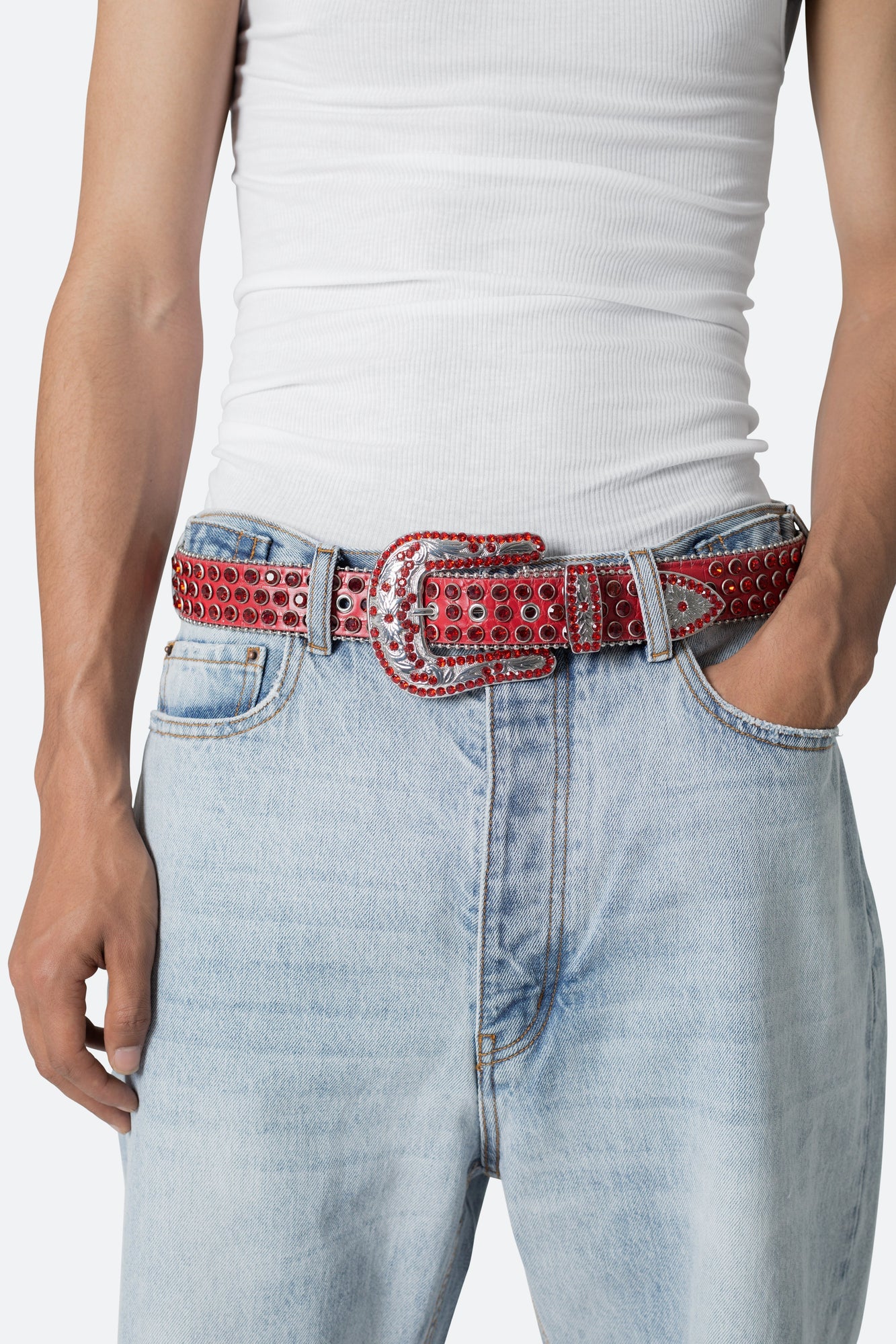 All Over Rhinestone Studded Belt | Red