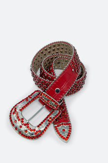 All Over Rhinestone Studded Belt | Red