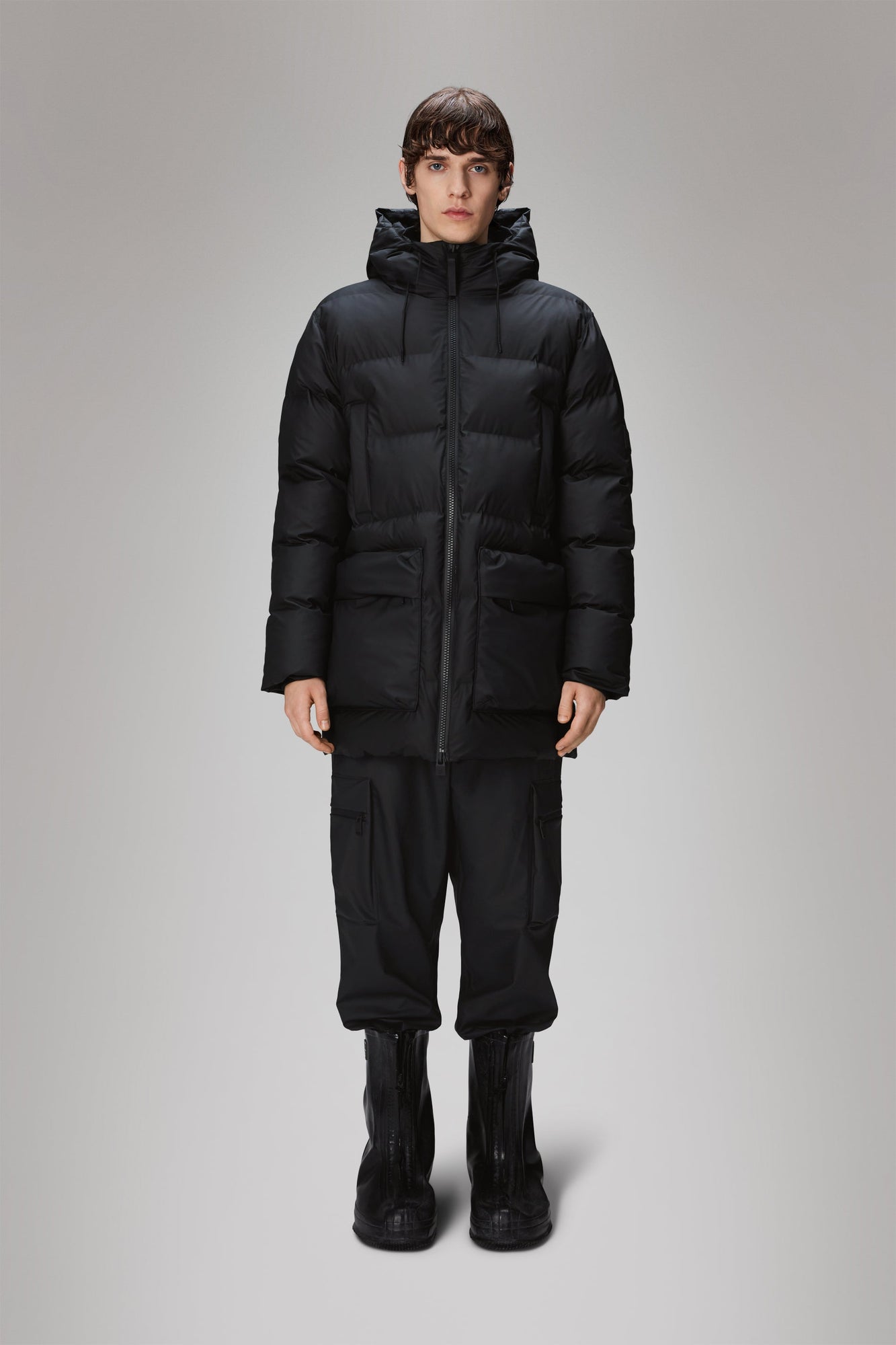 Alta Long Puffer Cargo Jacket | Black