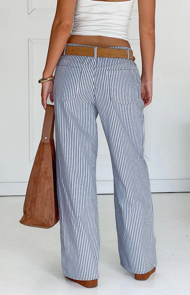 Amity Mid Rise Straight Leg Jeans | Navy Stripe