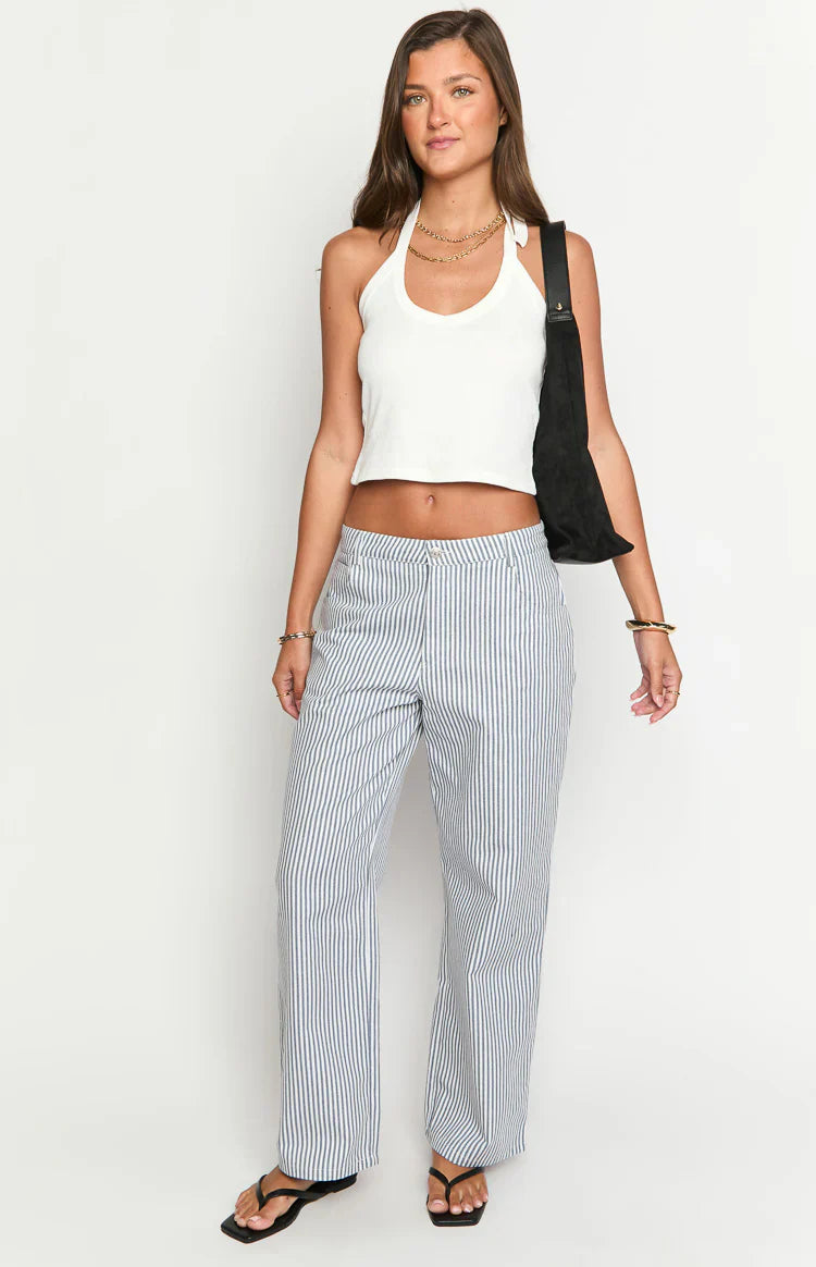 Amity Mid Rise Straight Leg Jeans | Navy Stripe
