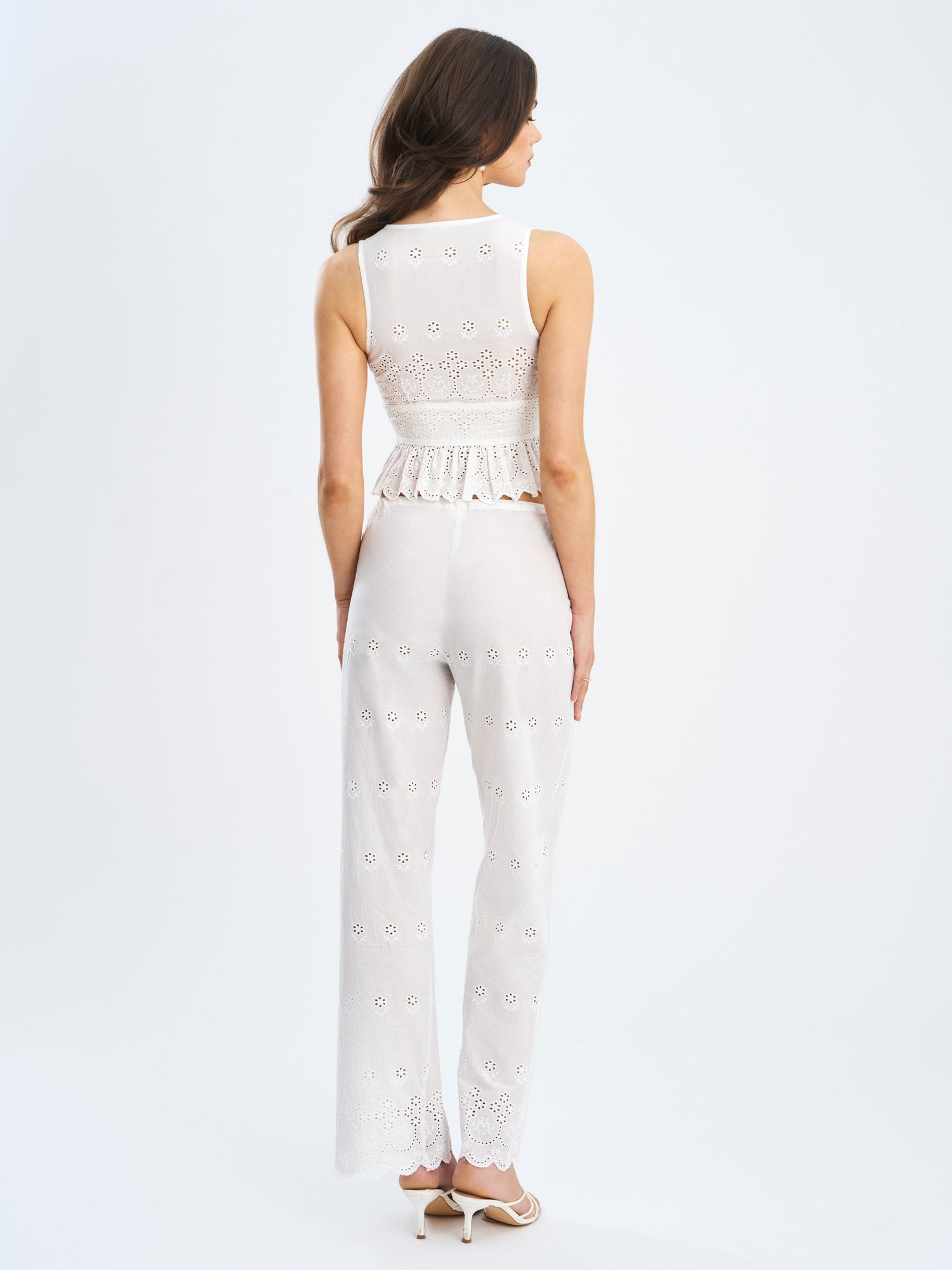 Raina Cotton Eyelet Straight Pants | White