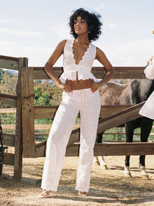Raina Cotton Eyelet Straight Pants | White
