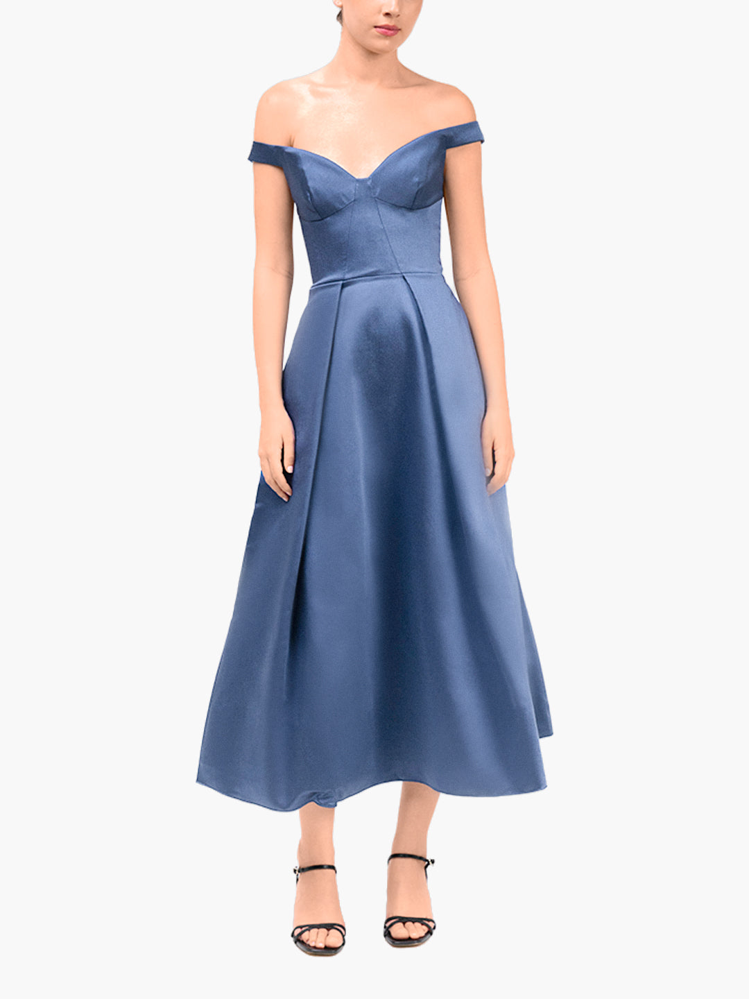 Spring Pleated Mikado Midi Dress | Navy