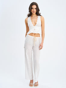 Raina Cotton Eyelet Straight Pants | White