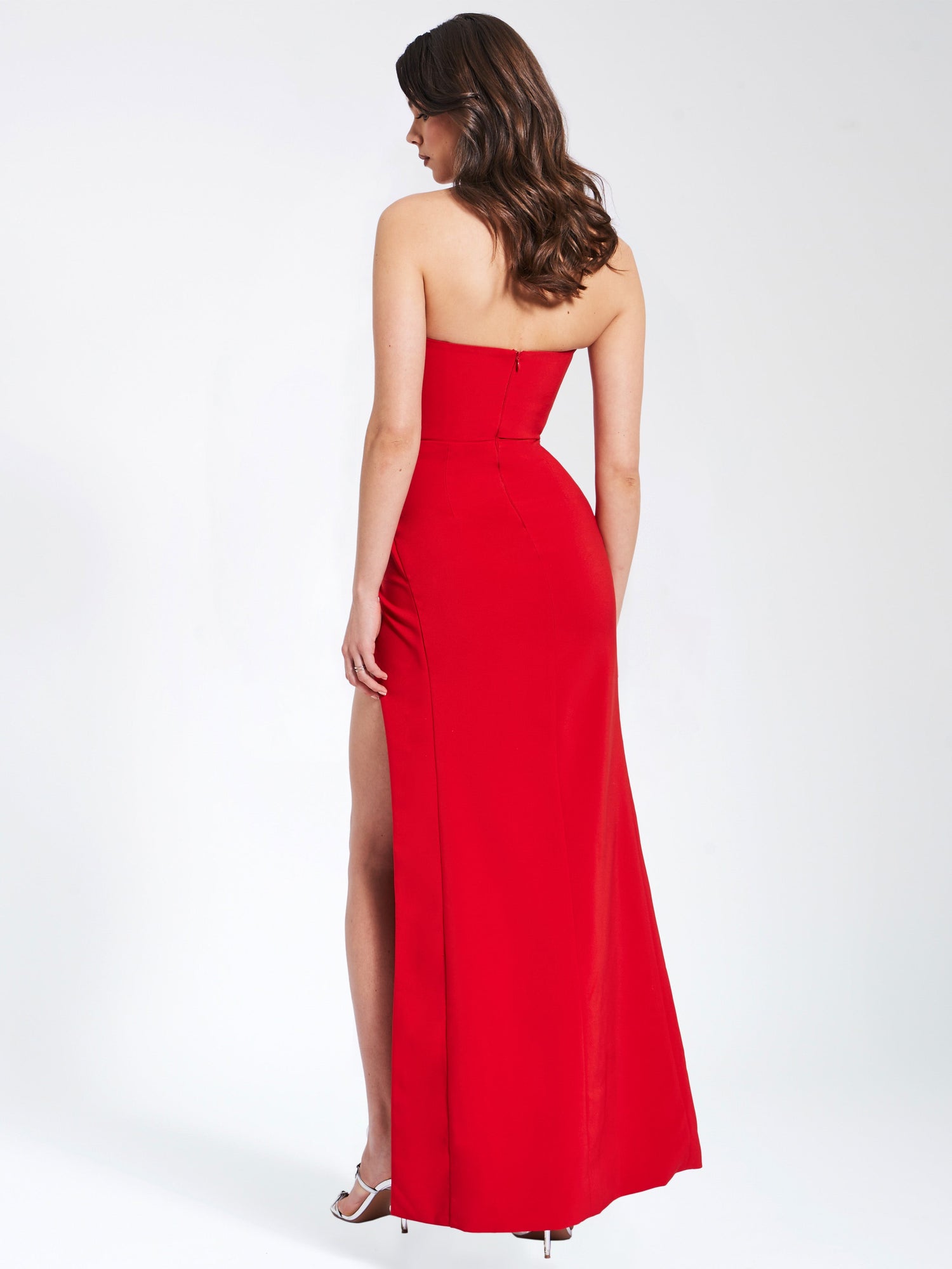 Xoana Crystal Embellished High Slit Gown | Red