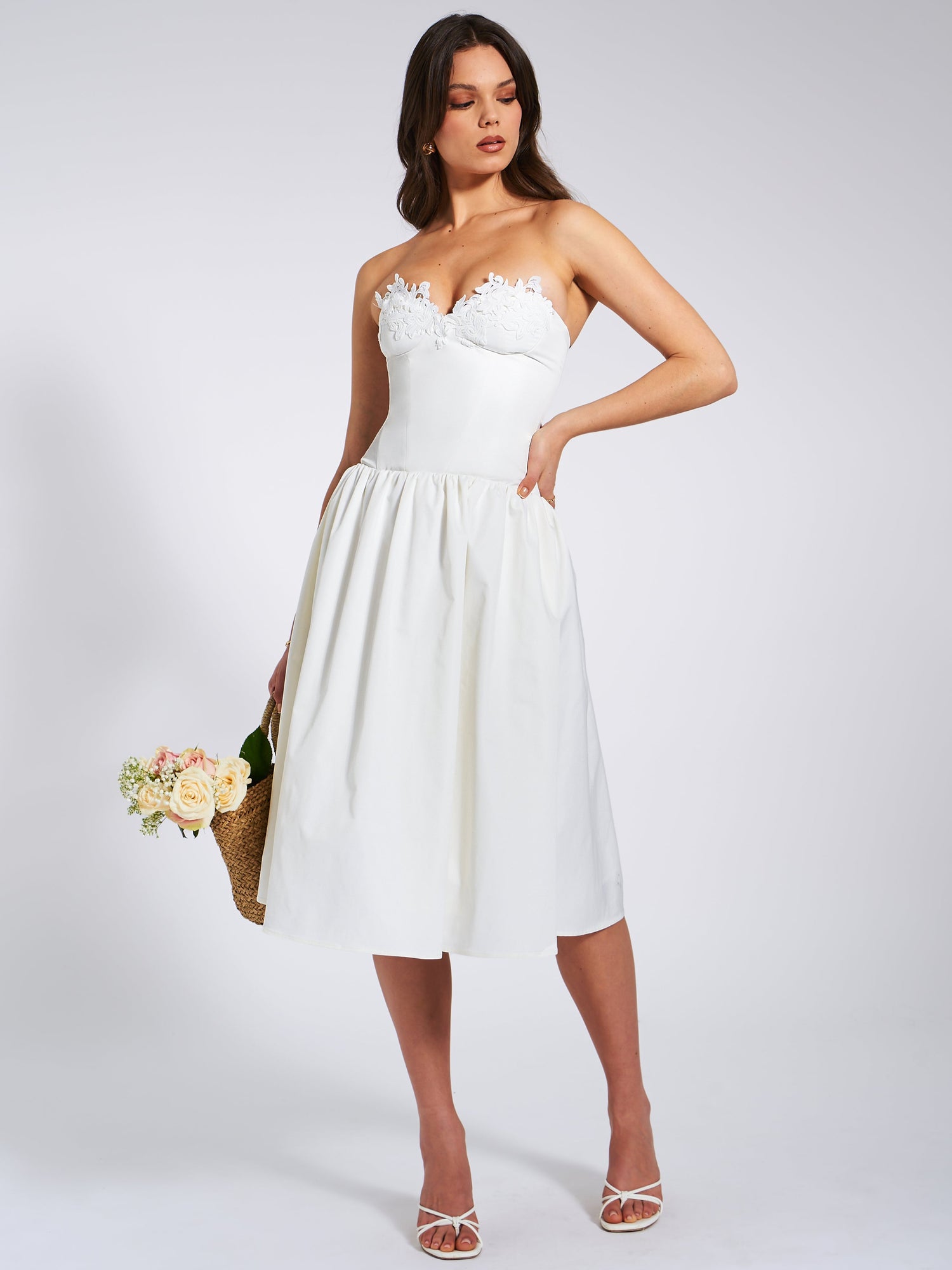Rowan Lace Drop Waist Corset Sundress | White