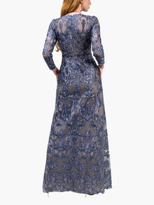 Nocturnes Lace Long Sleeve Gown | Blue