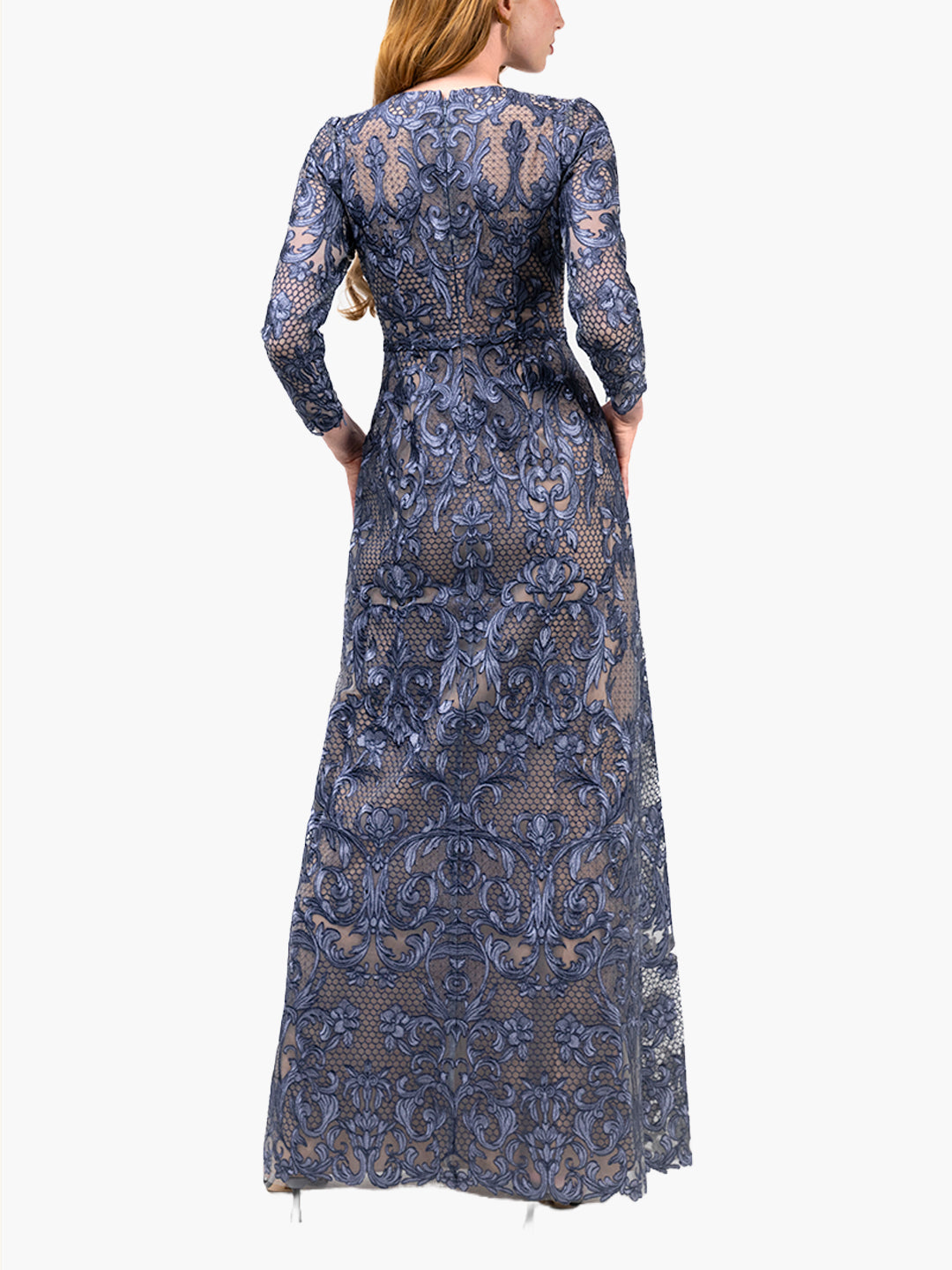 Nocturnes Lace Long Sleeve Gown | Blue