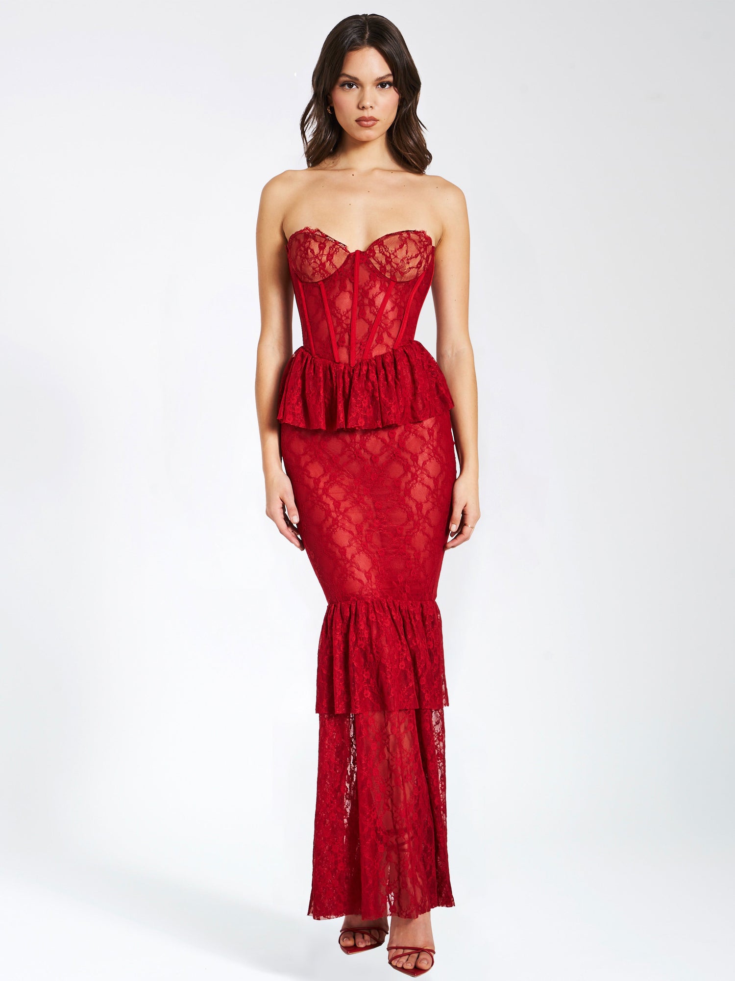 Quennell Lace Corset Maxi Dress | Burgundy