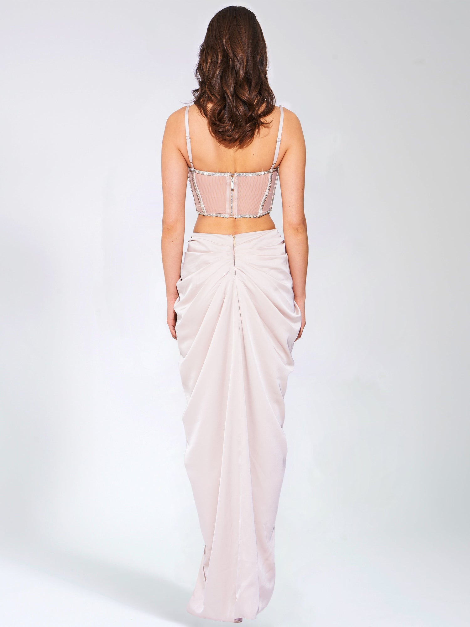 Cadence Satin Crystal Embellished Corset Dress | Champagne