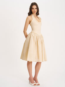 Idella U Neck Midi Dress | Yellow Gingham