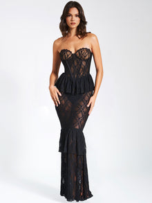 Quennell Lace Corset Maxi Dress | Black