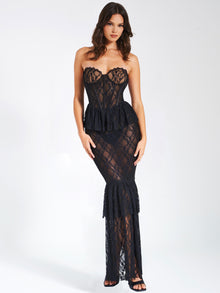 Quennell Lace Corset Maxi Dress | Black