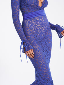 Giada Lace Deep V Long Sleeve Maxi Dress | Navy