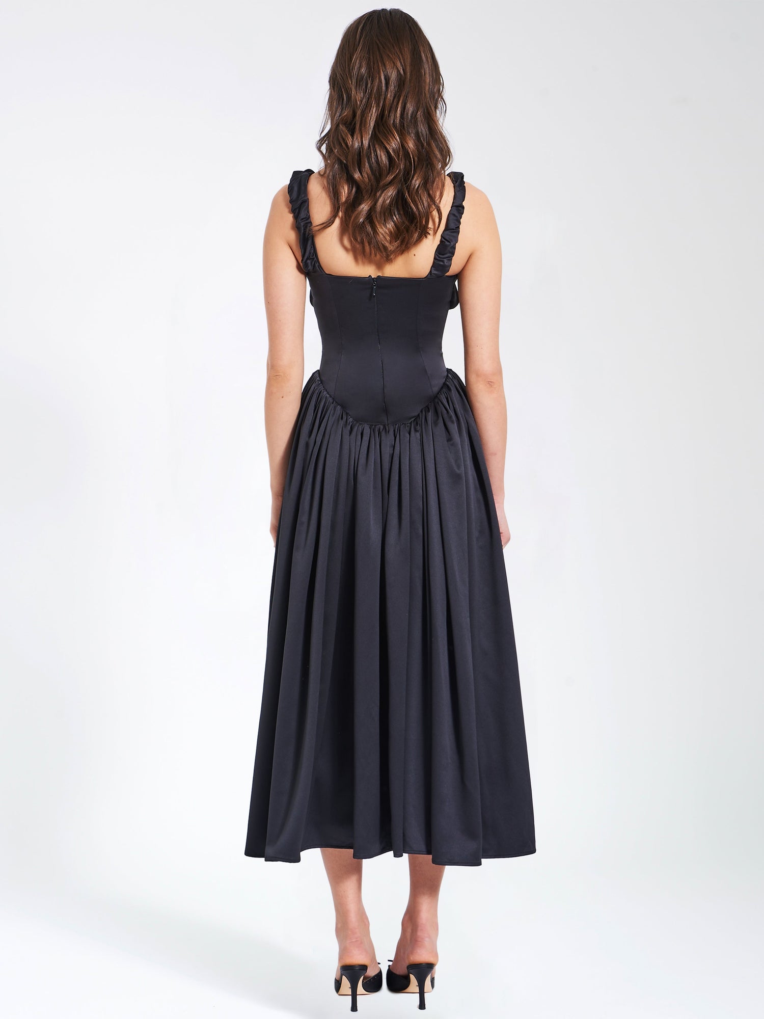 Noreen Satin Drop Waist Maxi Sundress | Black