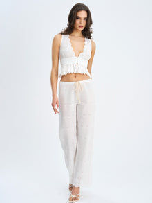 Raina Cotton Eyelet Straight Pants | White