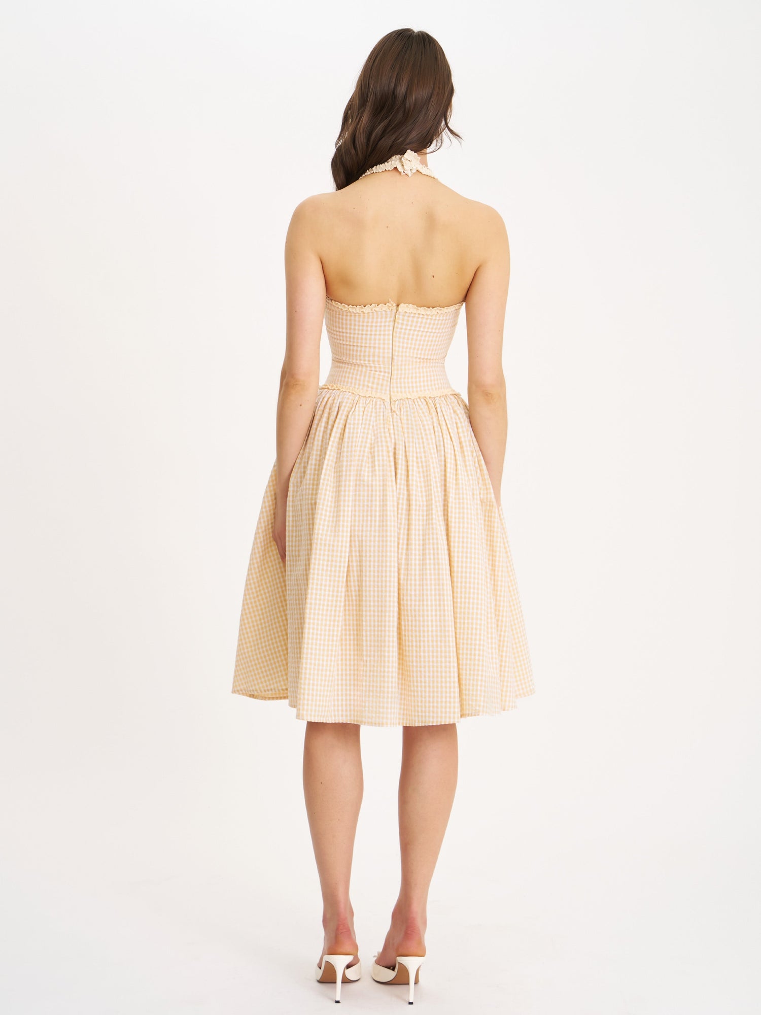Idella U Neck Midi Dress | Yellow Gingham