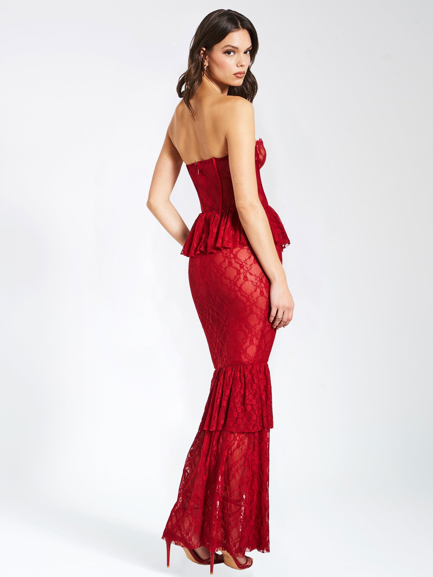 Quennell Lace Corset Maxi Dress | Burgundy