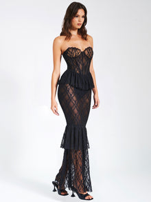 Quennell Lace Corset Maxi Dress | Black