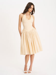 Idella U Neck Midi Dress | Yellow Gingham