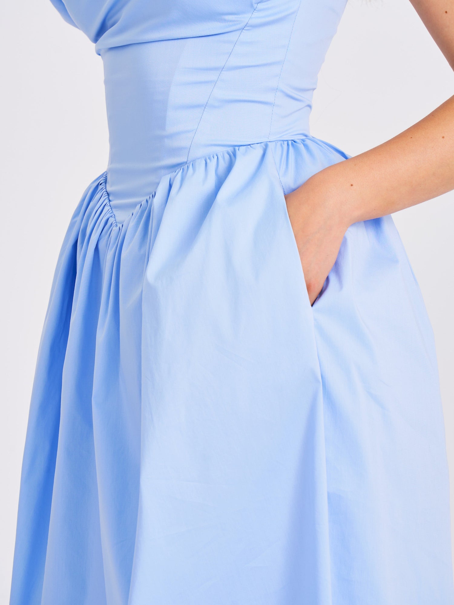 Reina Cotton Poplin Drop Waist Corset Midi Dress | Blue