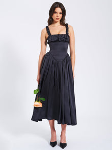 Noreen Satin Drop Waist Maxi Sundress | Black