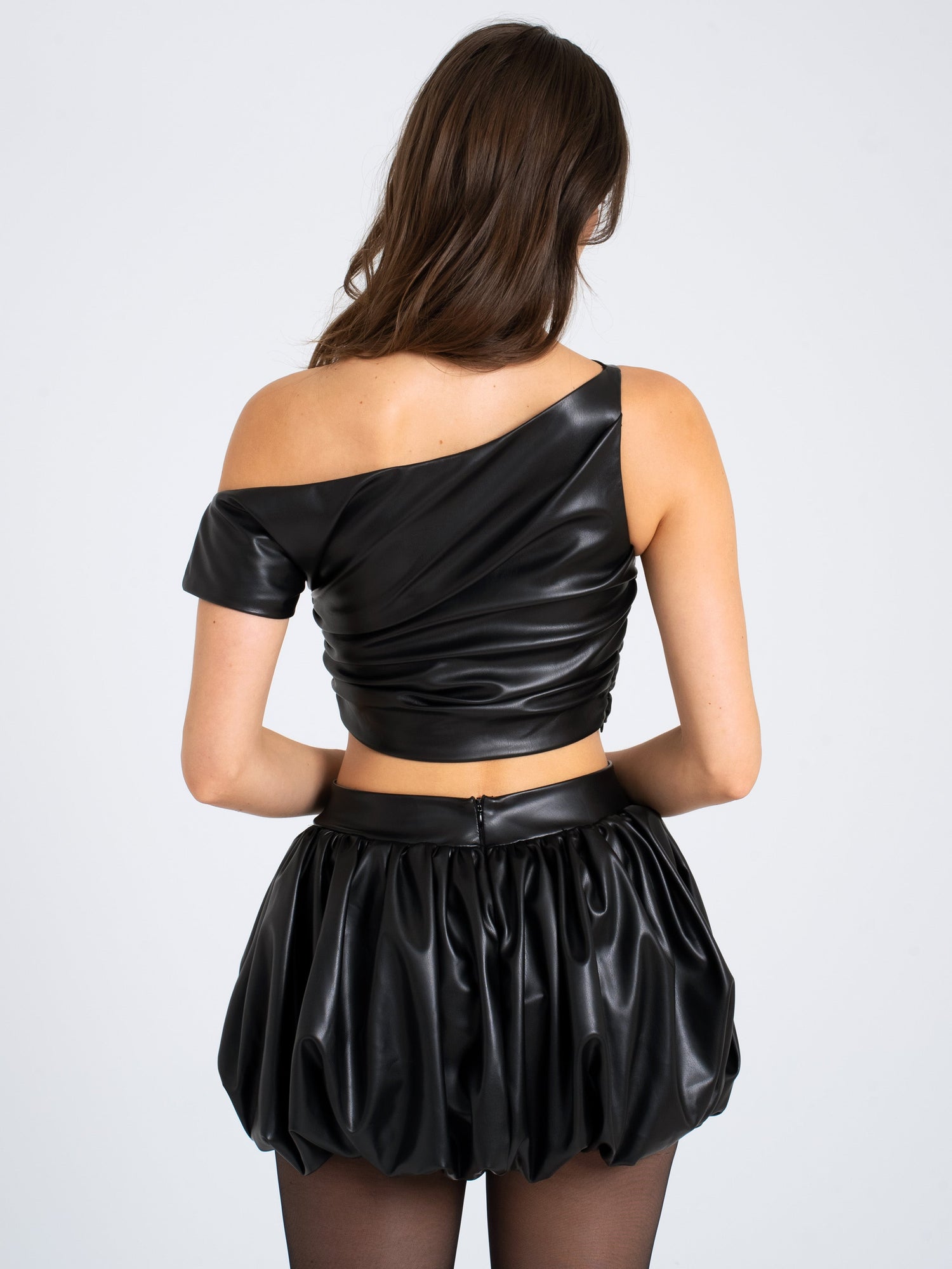 Yara Vegan Leather Slash Neck Tank Top | Black