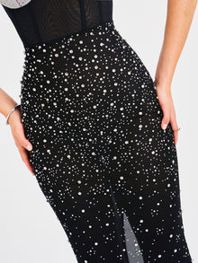 Jimena Crystal Embellished Back Slit Maxi Dress | Black/Silver