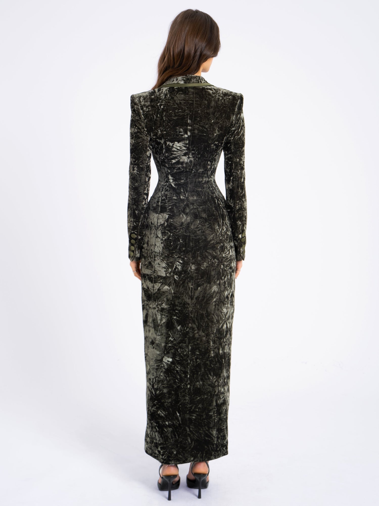 Willow Glossy Velvet High Slit Blazer Gown | Green