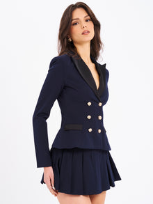 Nasia Double Breast Backless Blazer | Navy Blue