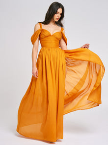 Jelani Layered Mesh High-Slit Drape Maxi Dress | Vibrant Orange