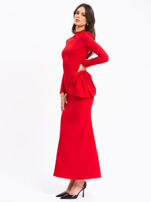 Radha Backless Longsleeve Maxi Dress with Bow | Red